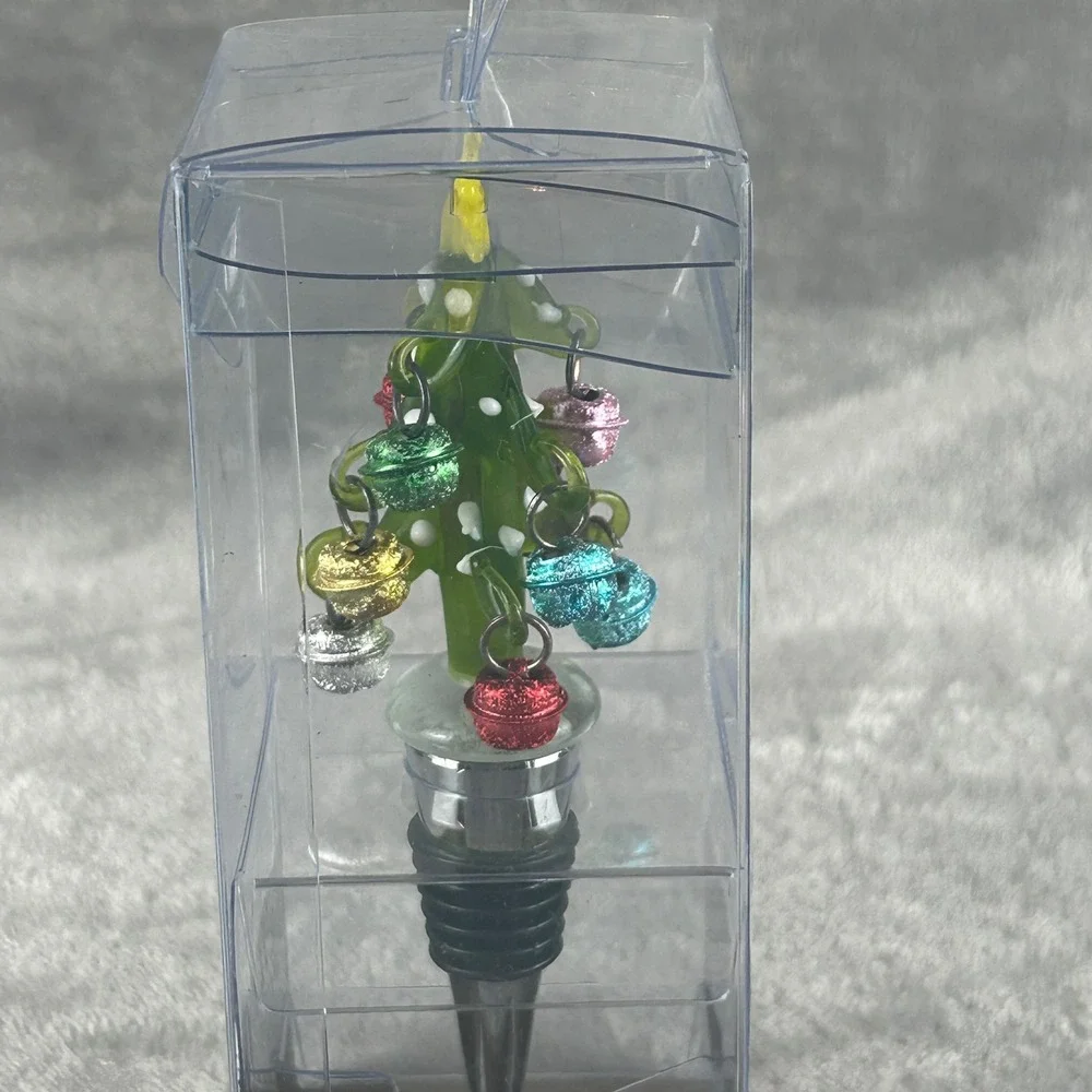Pier 1 Imports Christmas Tree Bottle Stopper Glass Bell Ornaments Holiday Decor